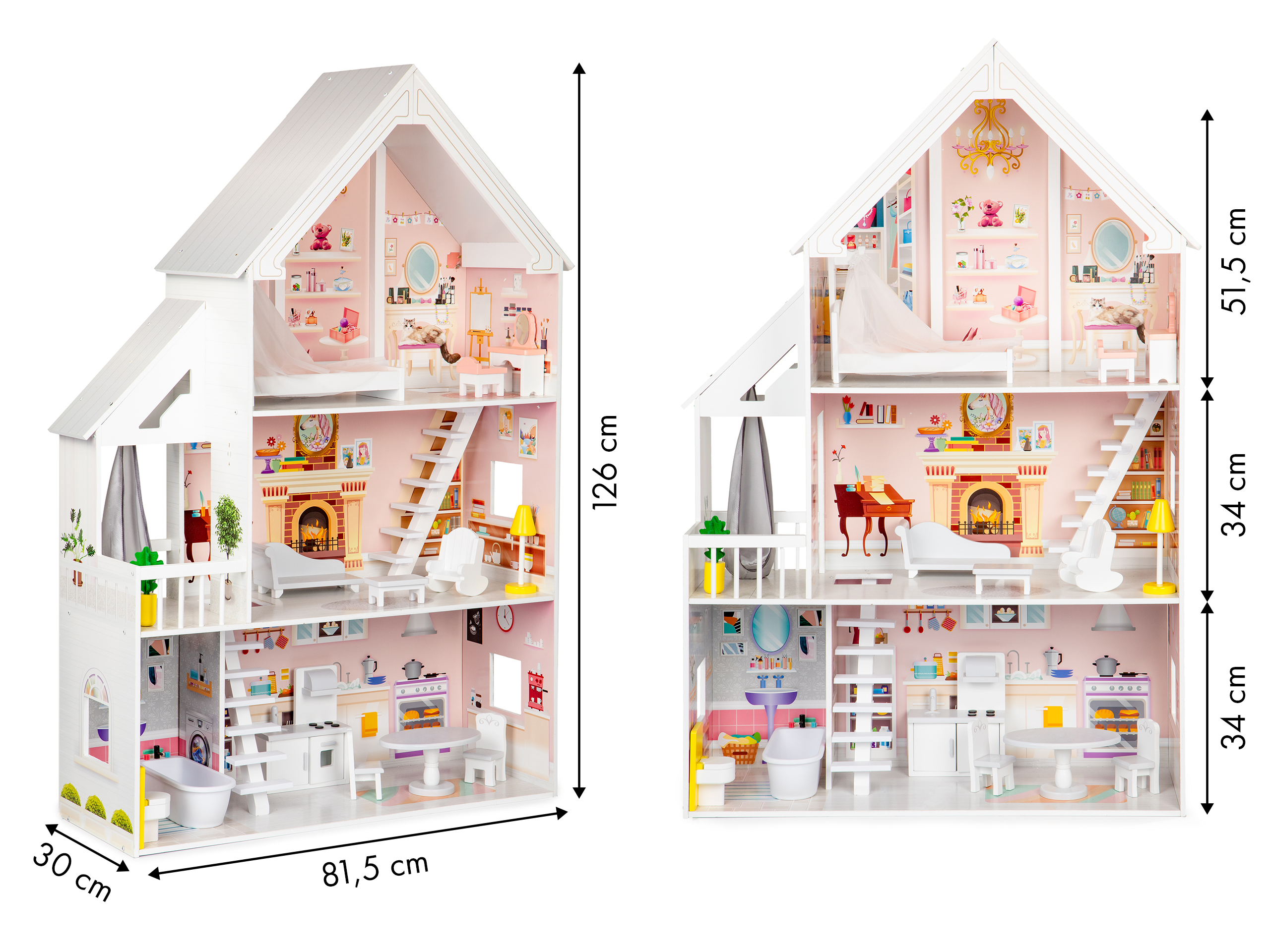 Drewniany domek dla lalek xxl Rezydencja pudrowa ECOTOYS - obrazek 5