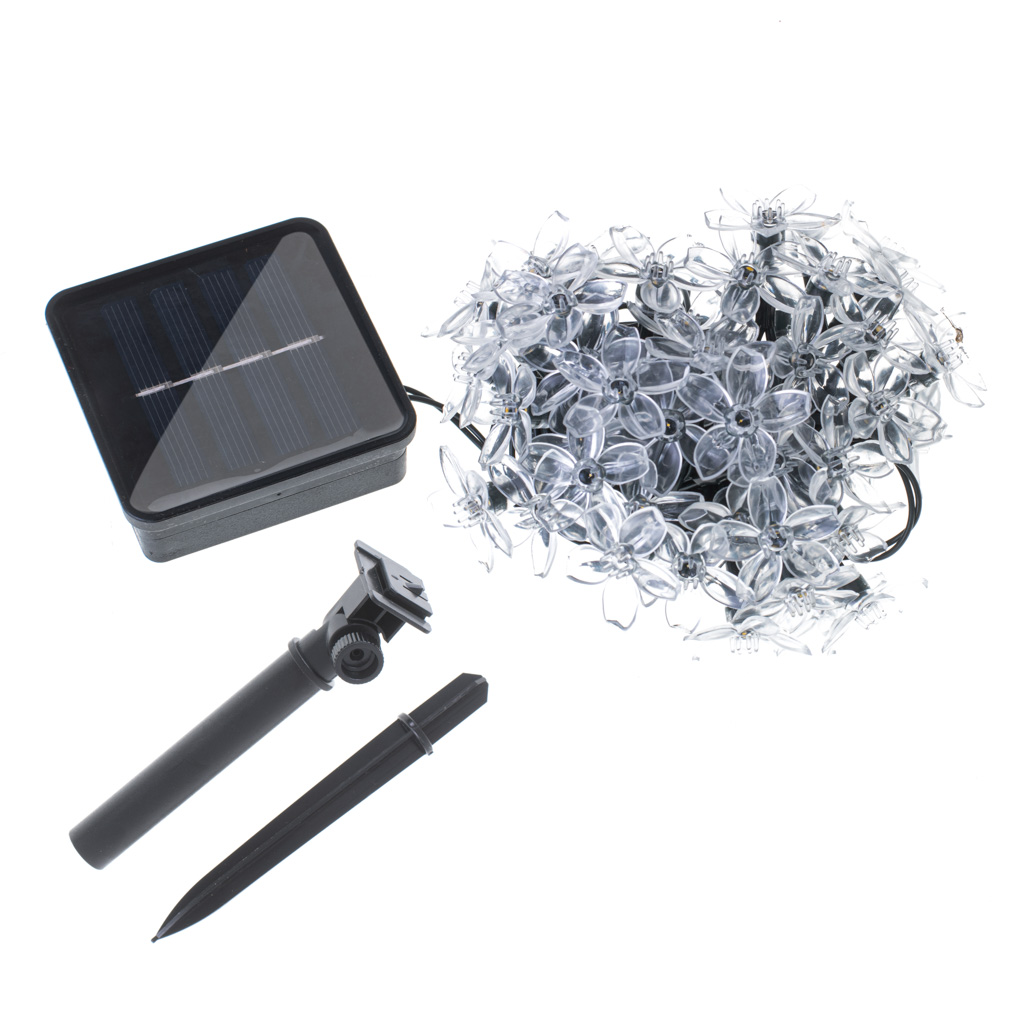 Lampki ogrodowe solarne kwiatki 7m 50LED ciepły biały - obrazek 3