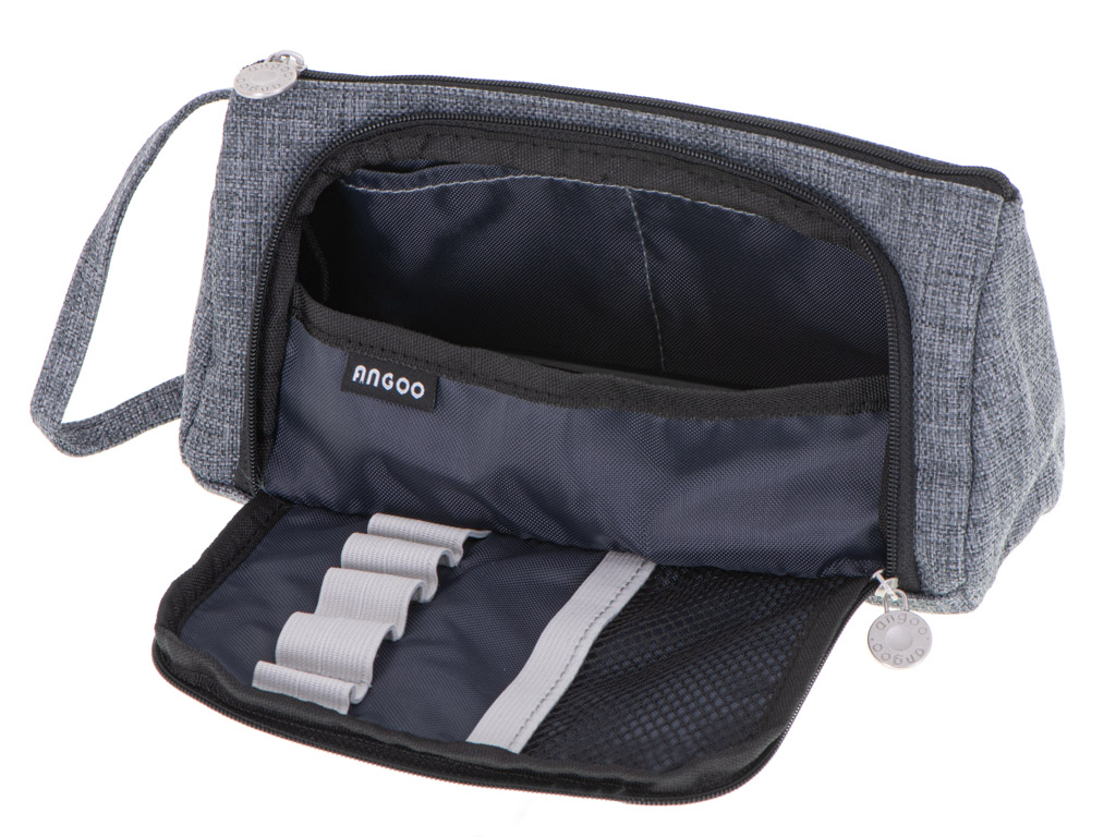 Piórnik szkolny podwójny saszetka kosmetyczka szary - obrazek 9