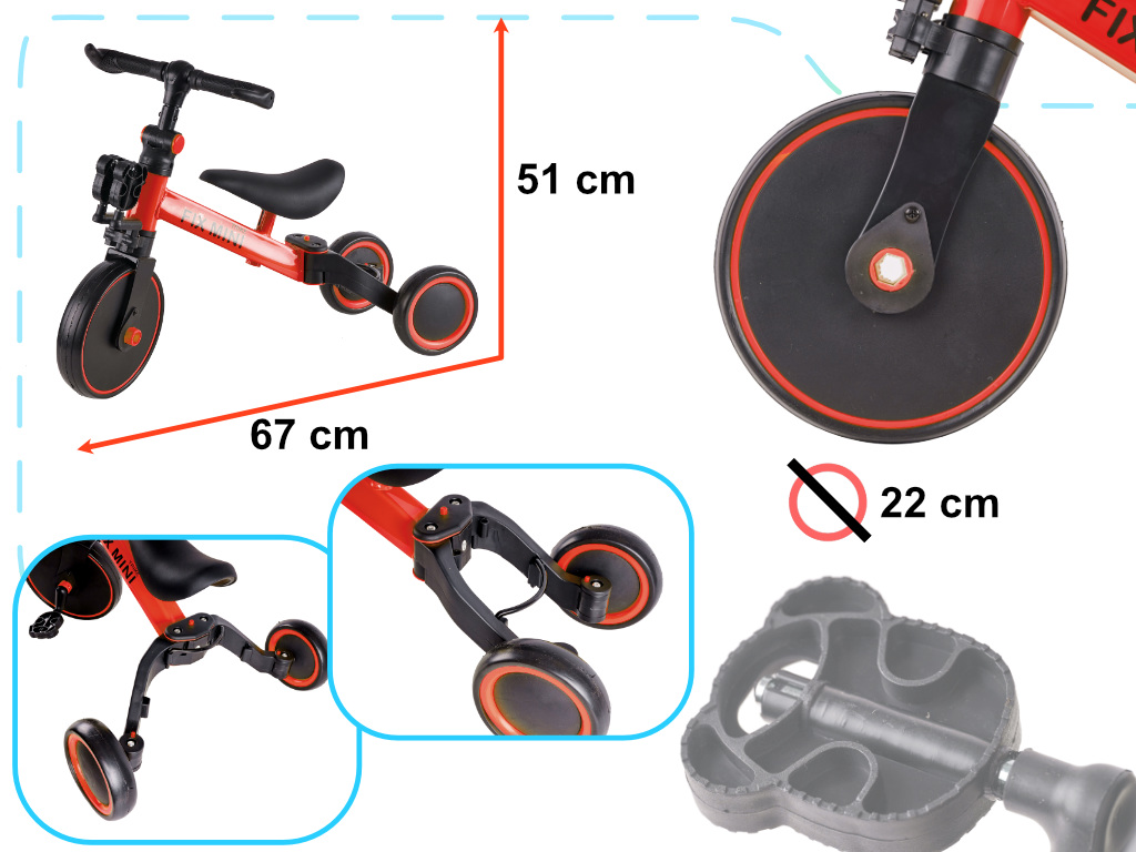 Rowerek Trike Fix Mini biegowy trójkołowy 3w1 z pedałami czerwony - obrazek 4