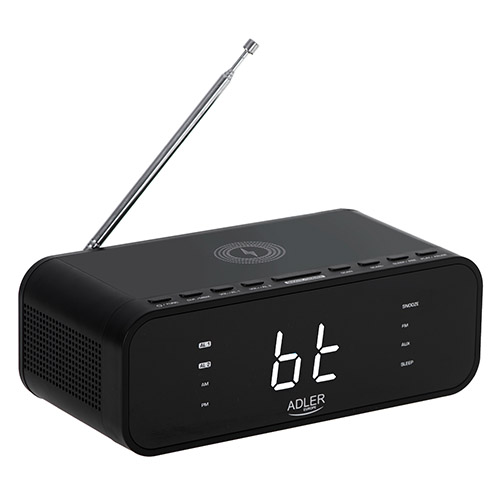 AD 1192 black Radiobudzik z bezprzewodową ładowarką i FM - obrazek 2