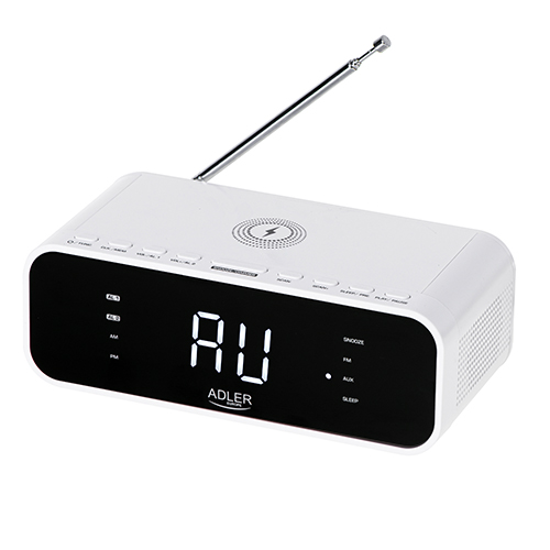 AD 1192 white Radiobudzik z bezprzewodową ładowarką i FM