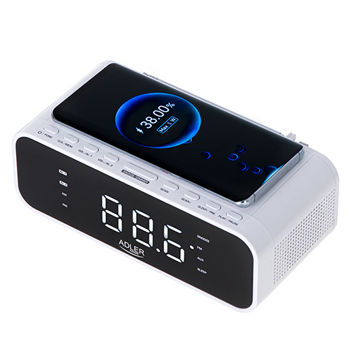 AD 1192 white Radiobudzik z bezprzewodową ładowarką i FM - obrazek 4
