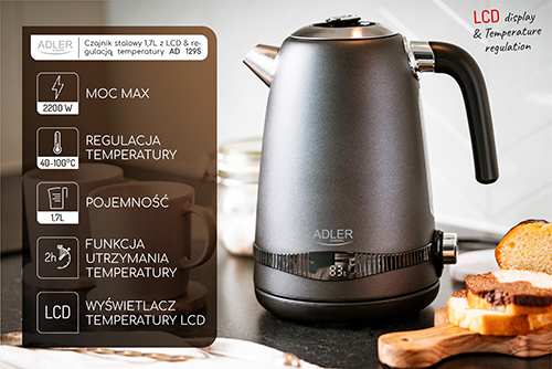 AD 1295 black Czajnik metalowy 1,7L z LCD & regulacją temperatury - obrazek 10