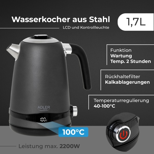 AD 1295 grey Czajnik metalowy 1,7L z LCD & regulacją temperatury - obrazek 14