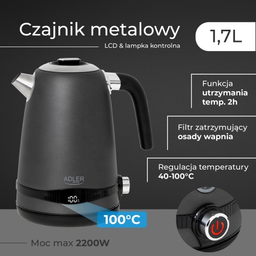 AD 1295 grey Czajnik metalowy 1,7L z LCD & regulacją temperatury - obrazek 16