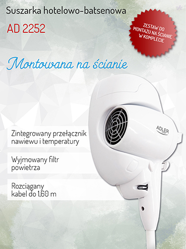 AD 2252 Suszarka 1600 W hotelowo-basenowa - obrazek 8