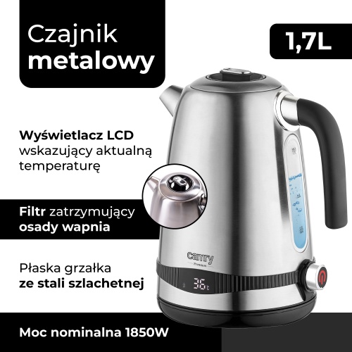 CR 1291 Czajnik metalowy 1,7L z LCD & regulacja temp.