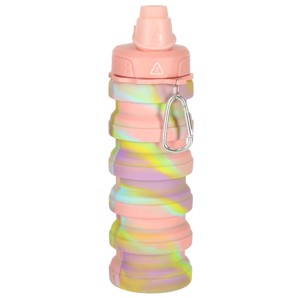Butelka na wodę bidon silikonowy składany z uchwytem BPA FREE 500ml tęczowy - obrazek 4