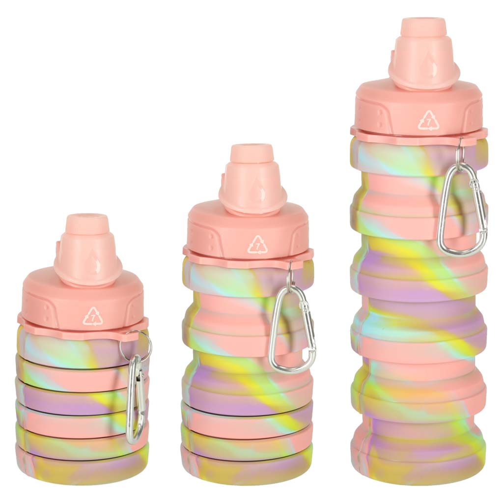 Butelka na wodę bidon silikonowy składany z uchwytem BPA FREE 500ml tęczowy - obrazek 5
