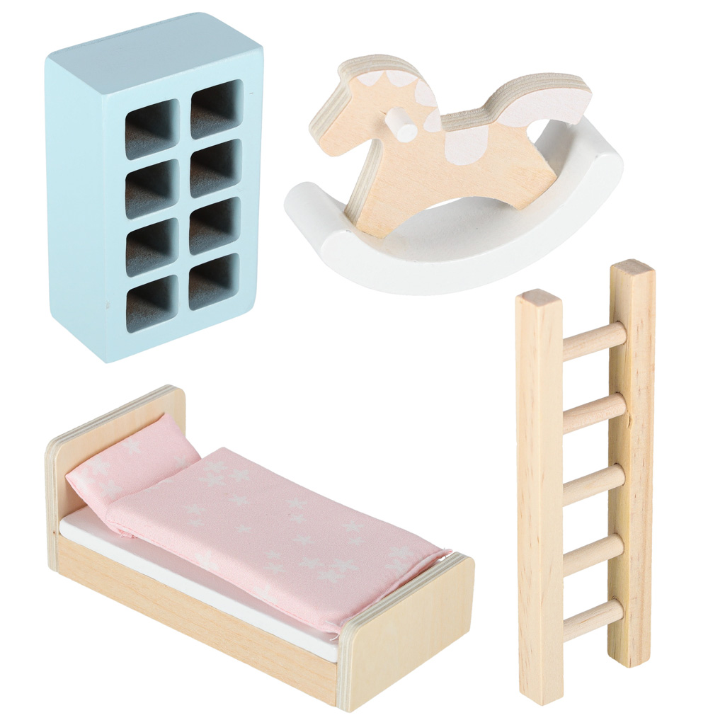 Domek dla lalek w walizce akcesoria drewniane mebelki - obrazek 15