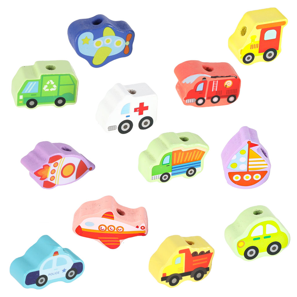 Klocki drewniane do nawlekania pojazdy znaki drogowe - obrazek 3