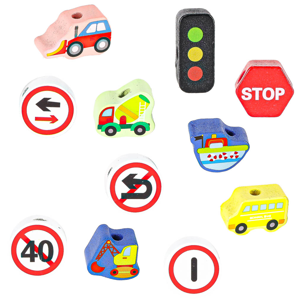 Klocki drewniane do nawlekania pojazdy znaki drogowe - obrazek 4