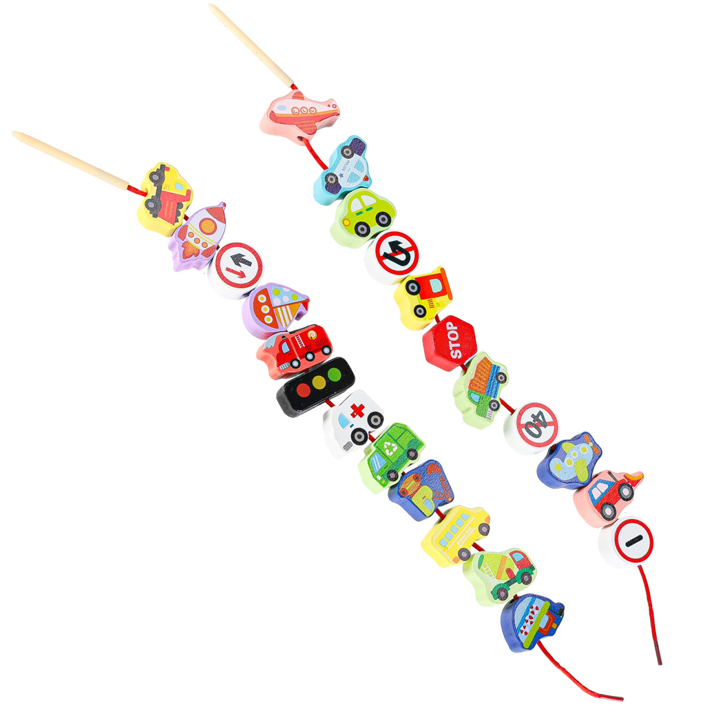 Klocki drewniane do nawlekania pojazdy znaki drogowe - obrazek 5