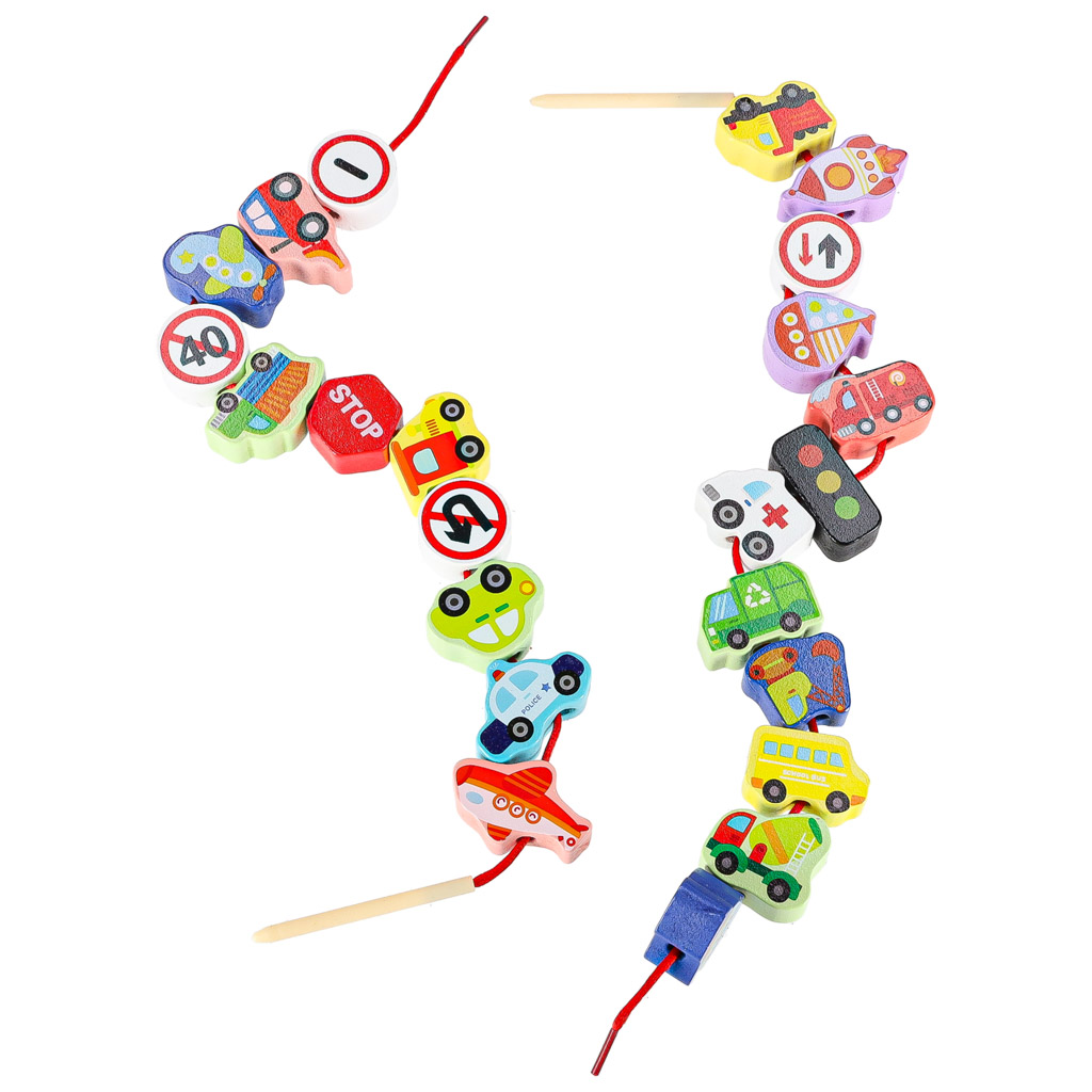 Klocki drewniane do nawlekania pojazdy znaki drogowe - obrazek 9