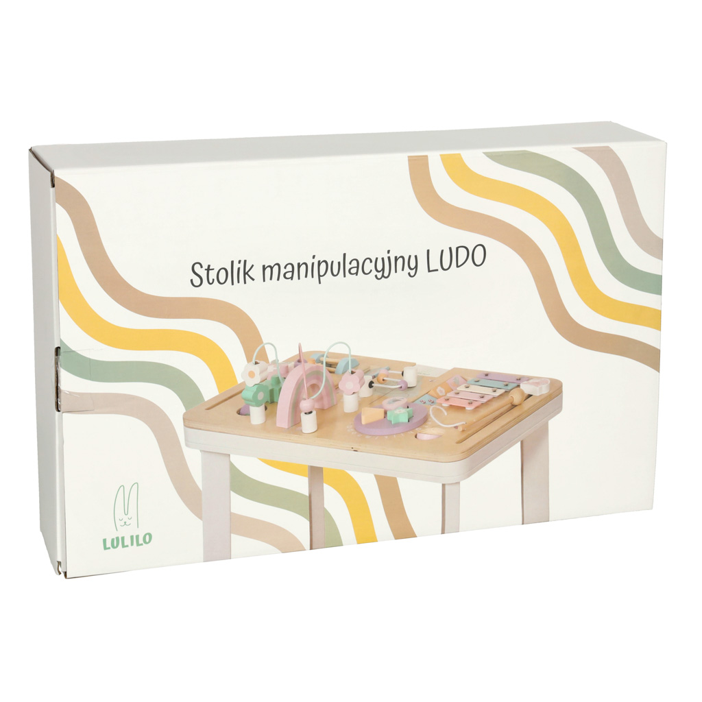 Tablica manipulacyjna LULILO LUDO stolik drewniany sensoryczny 2w1 różowy - obrazek 14