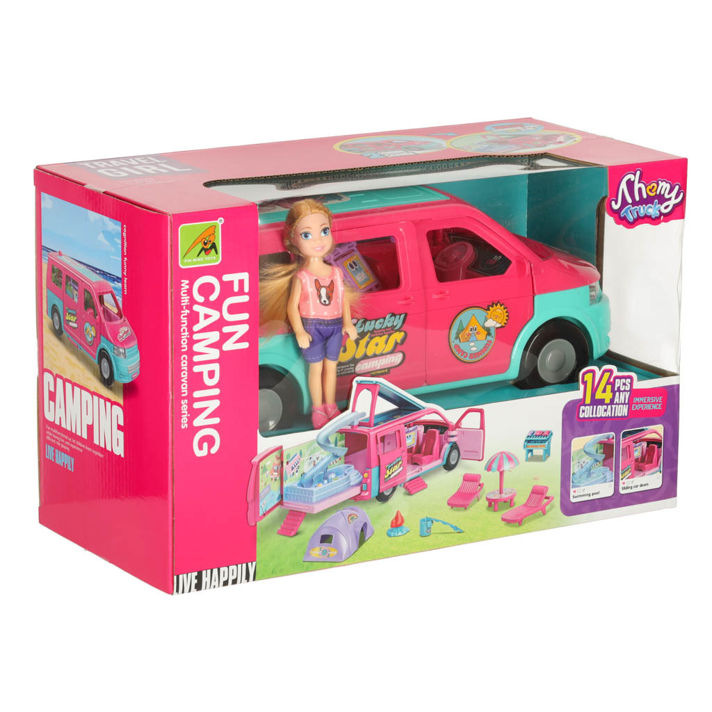 Samochód dla lalek kempingowy kamper akcesoria lalka basen - obrazek 14