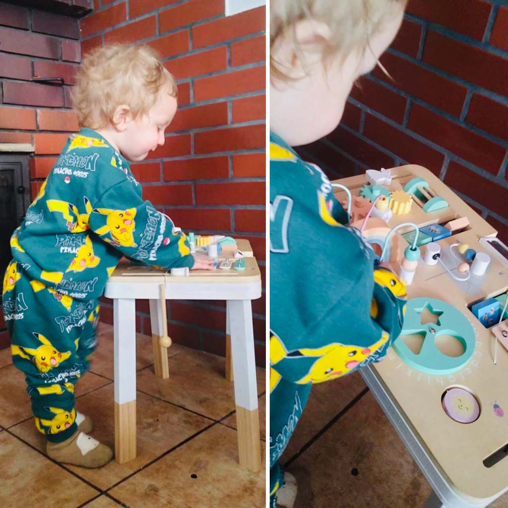 Tablica manipulacyjna LULILO LUDO stolik drewniany sensoryczny 2w1 miętowy - obrazek 12