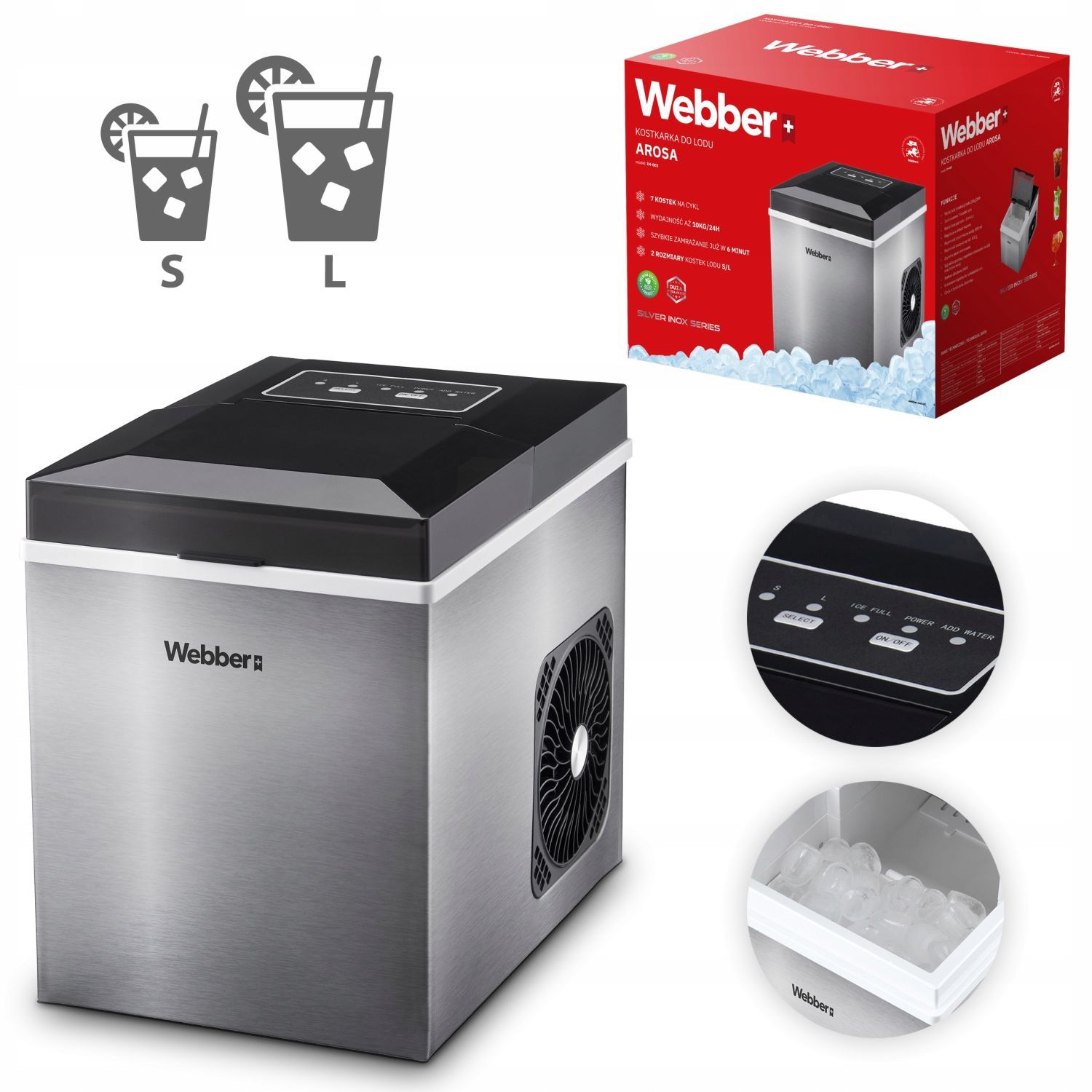 Kostkarka do lodu domowa maszyna do kostek kuszony lód 10 kg 165W WEBBER