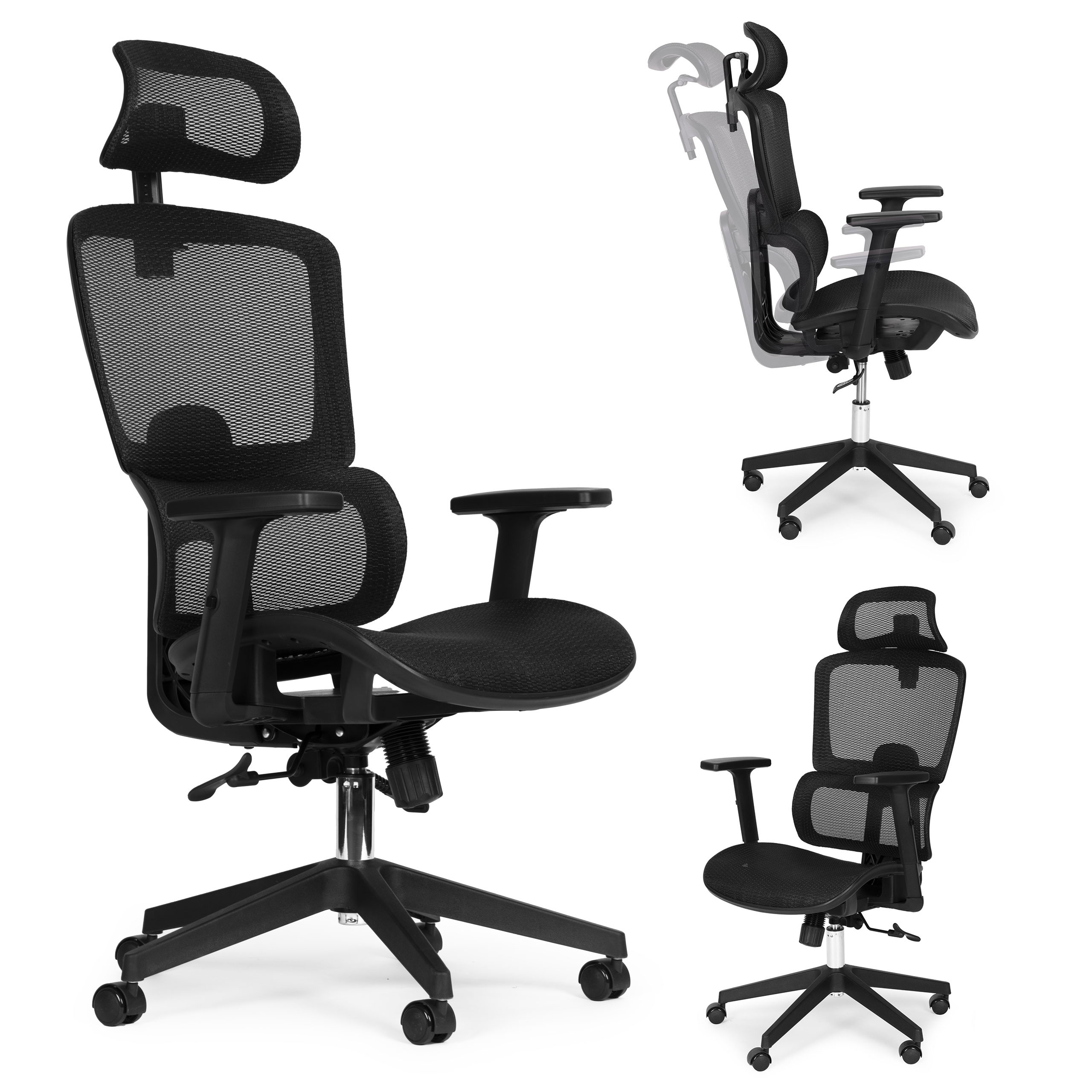 Fotel biurowy obrotowy ergonomiczny regulacja wysokości czarny ModernHome