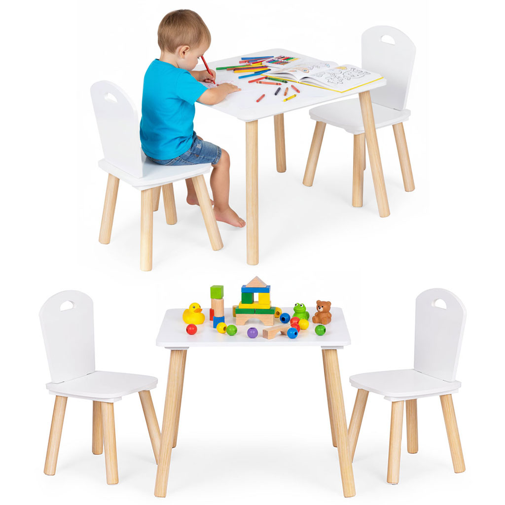 Zestaw mebli dla dzieci stolik + 2 krzesła białe ECOTOYS