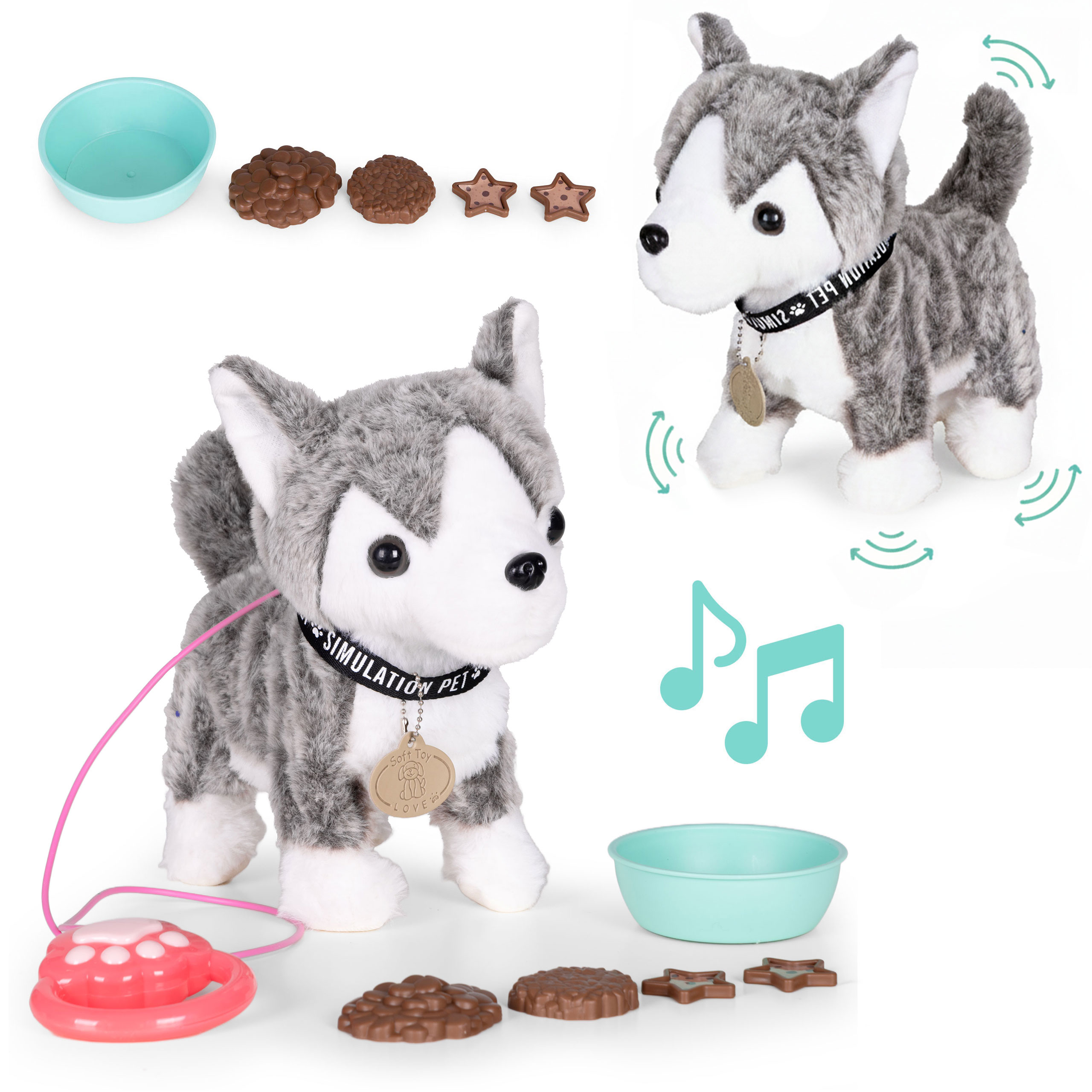 Interaktywny piesek na smyczy husky chodzi i merda ogonem melodyjki