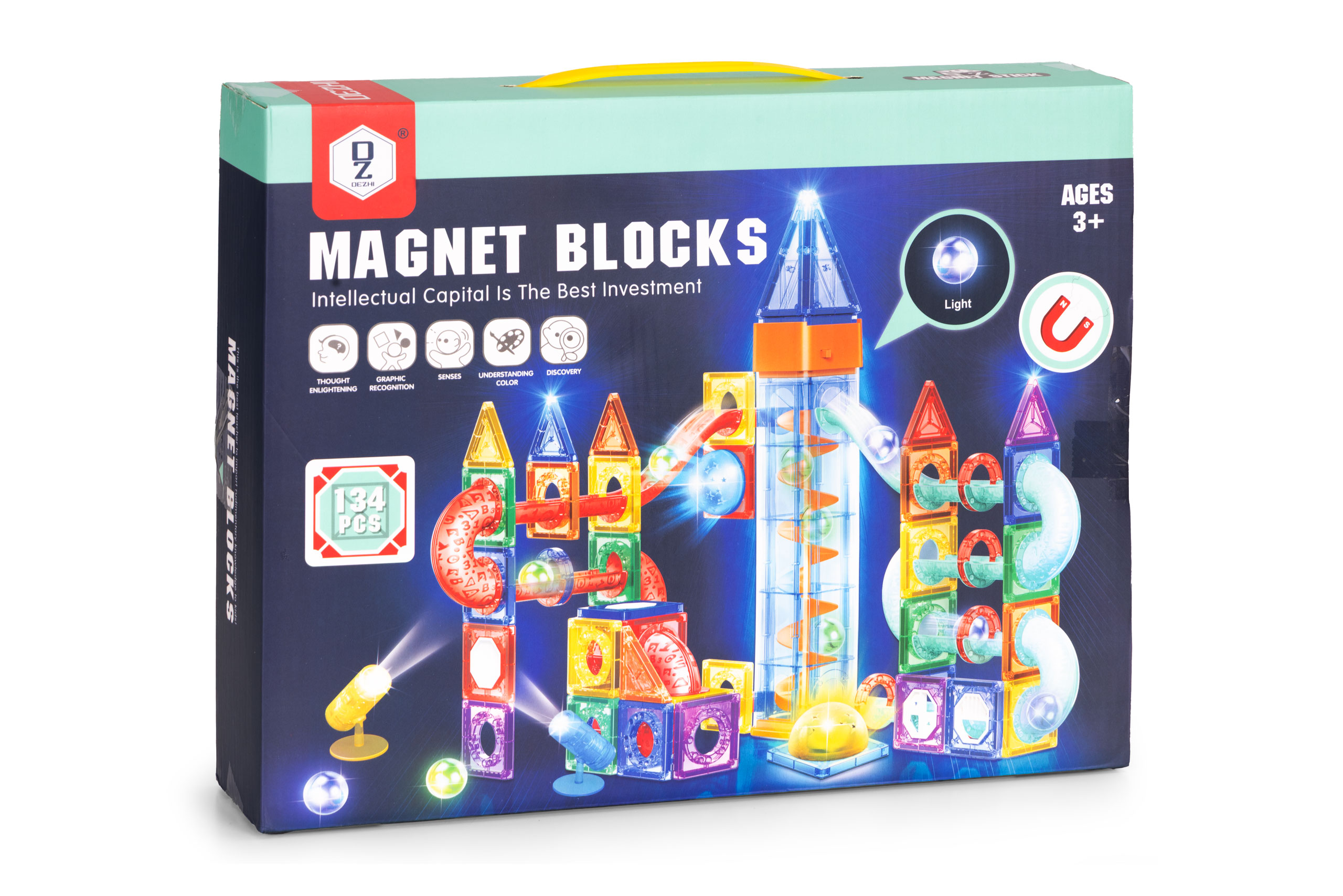 Klocki magnetyczne świecące konstrukcyjne tor kulkowy kulodrom 134 elementy - obrazek 10