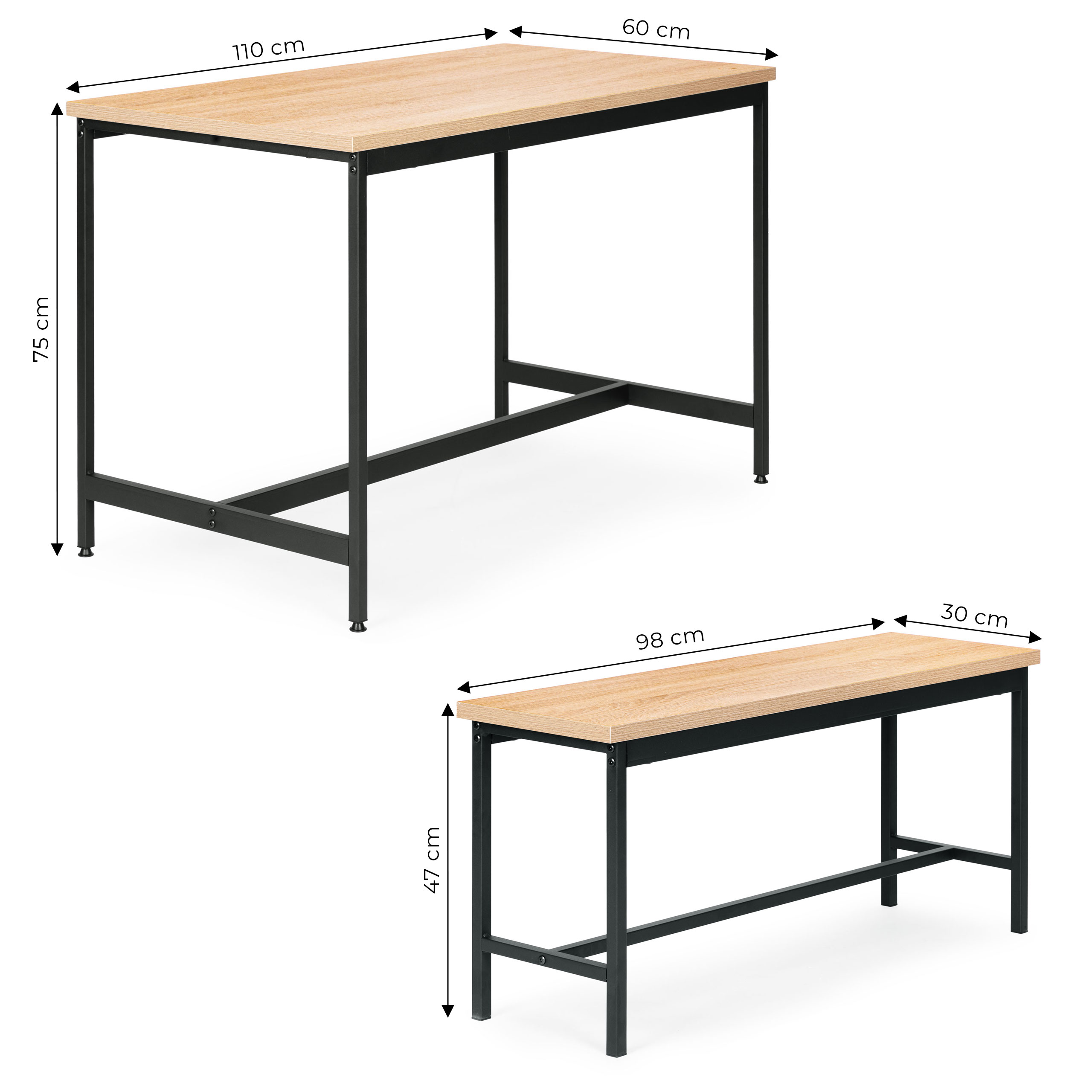 Zestaw loftowych mebli do jadalni kuchni stolik 2 ławki ModernHome - obrazek 10