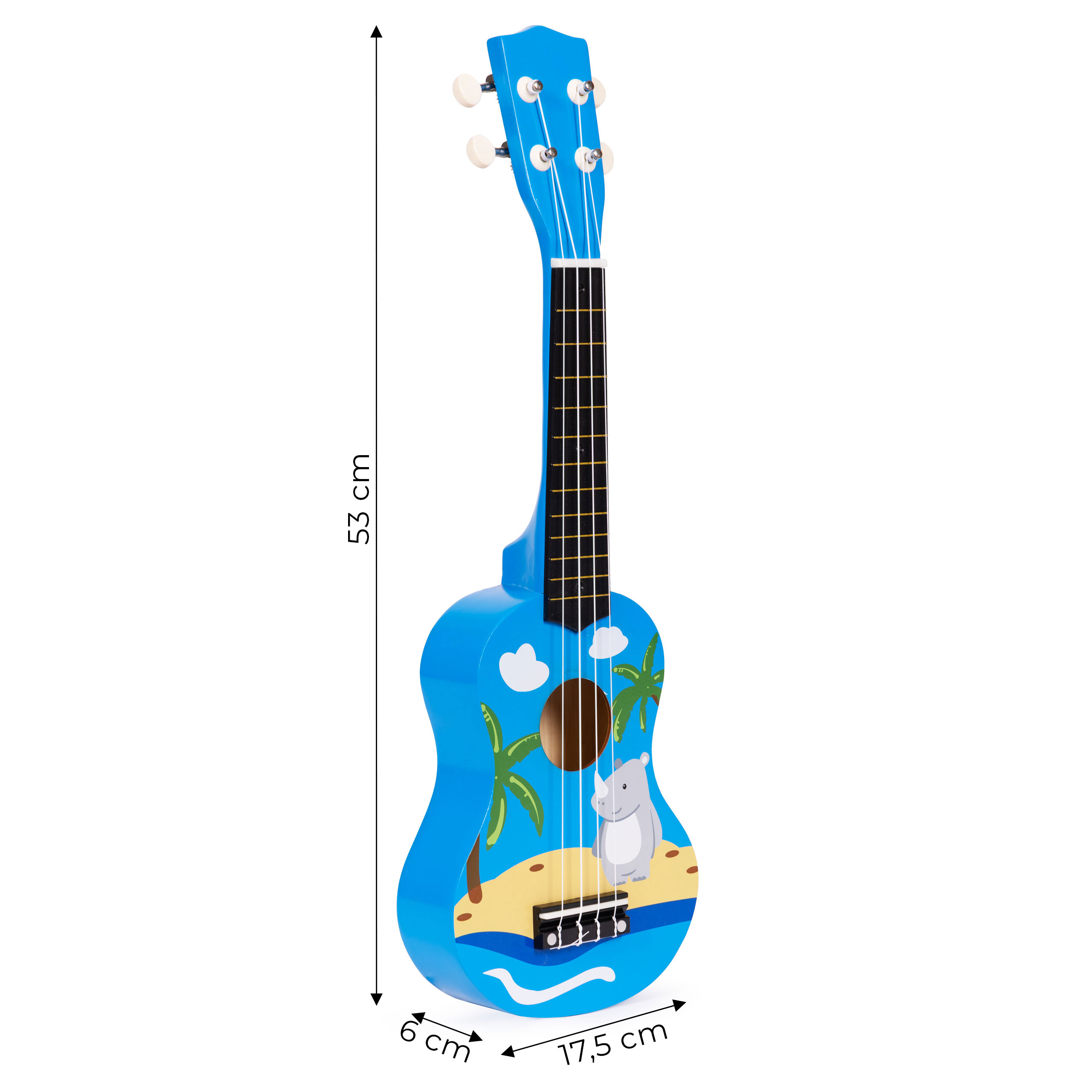 Gitara ukulele dla dzieci drewniana 4 struny nylonowe kostka do gry ECOTOYS - obrazek 10