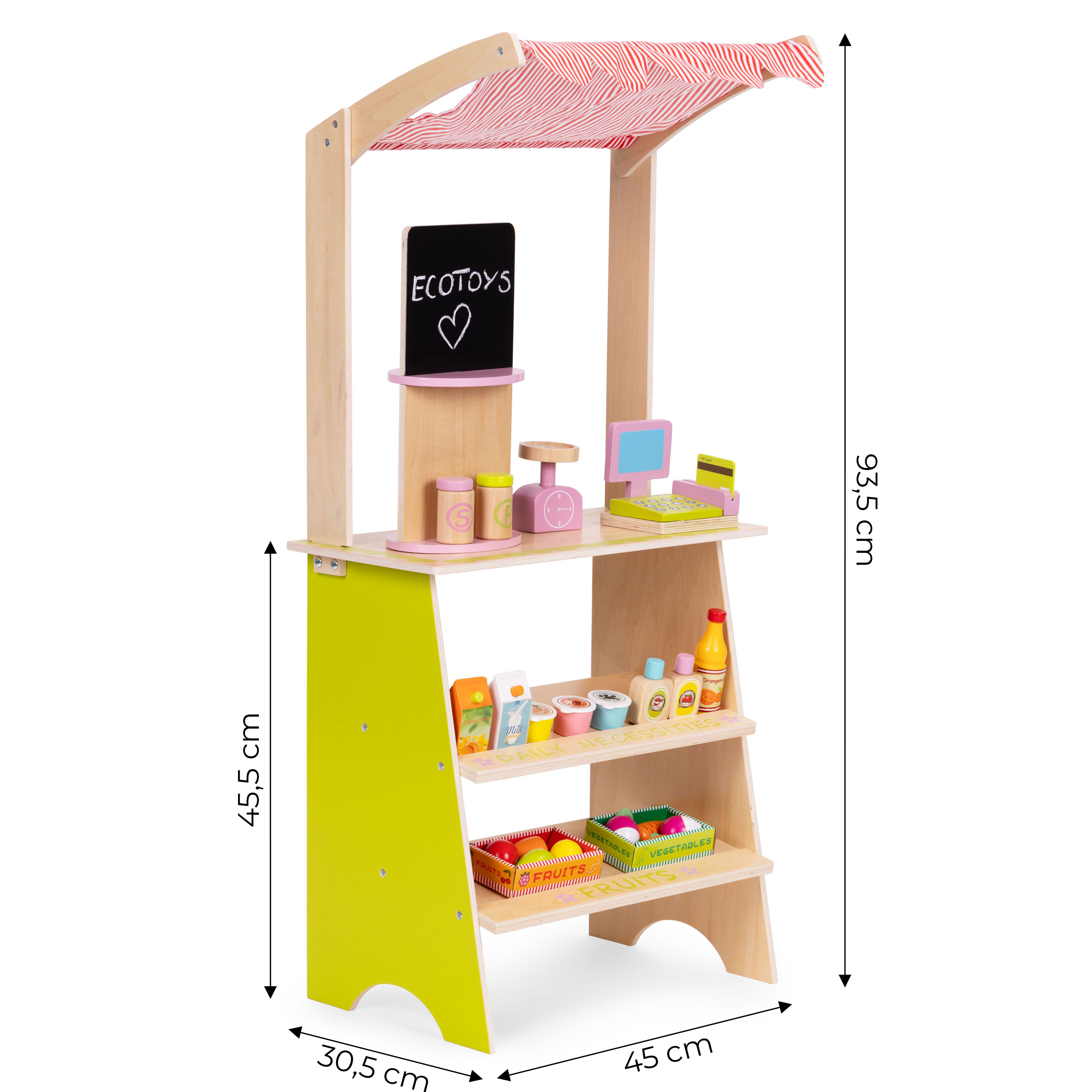 Duży drewniany stragan dla dzieci sklep z terminalem i wagą owoce warzywa 20 elementów ECOTOYS - obrazek 10