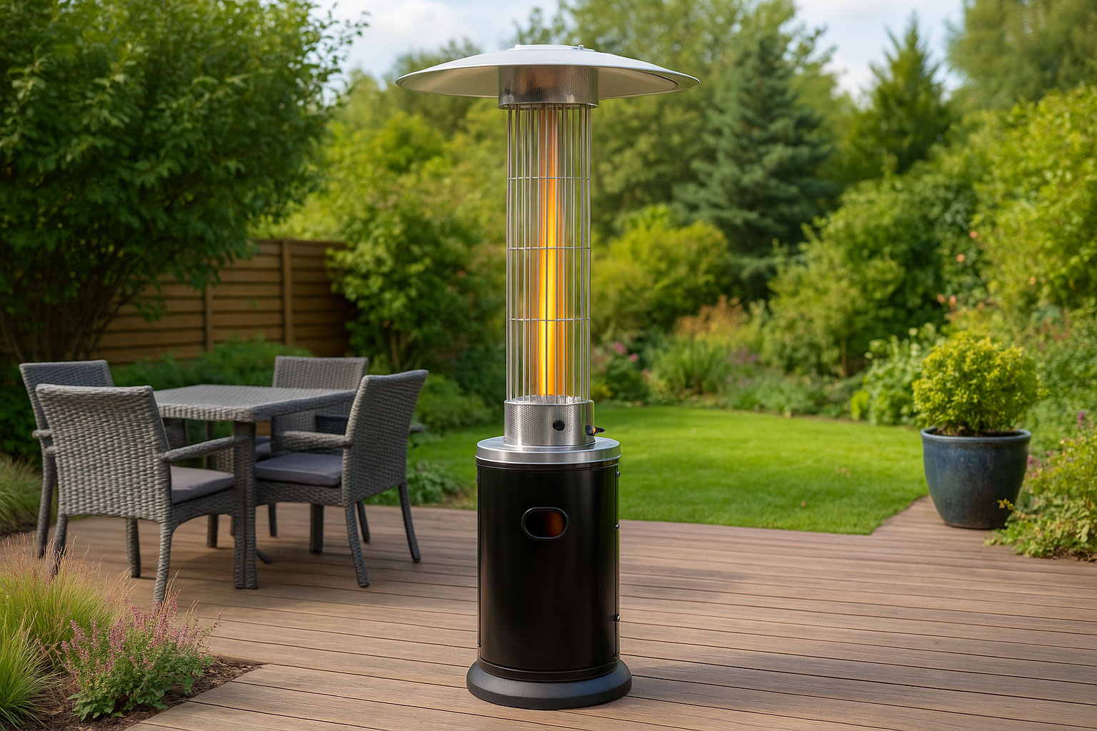 Ogrzewacz parasol gazowy grzejnik 9 kW szklany na ogród patio reduktor wąż pokrowiec MultiGarden - obrazek 2