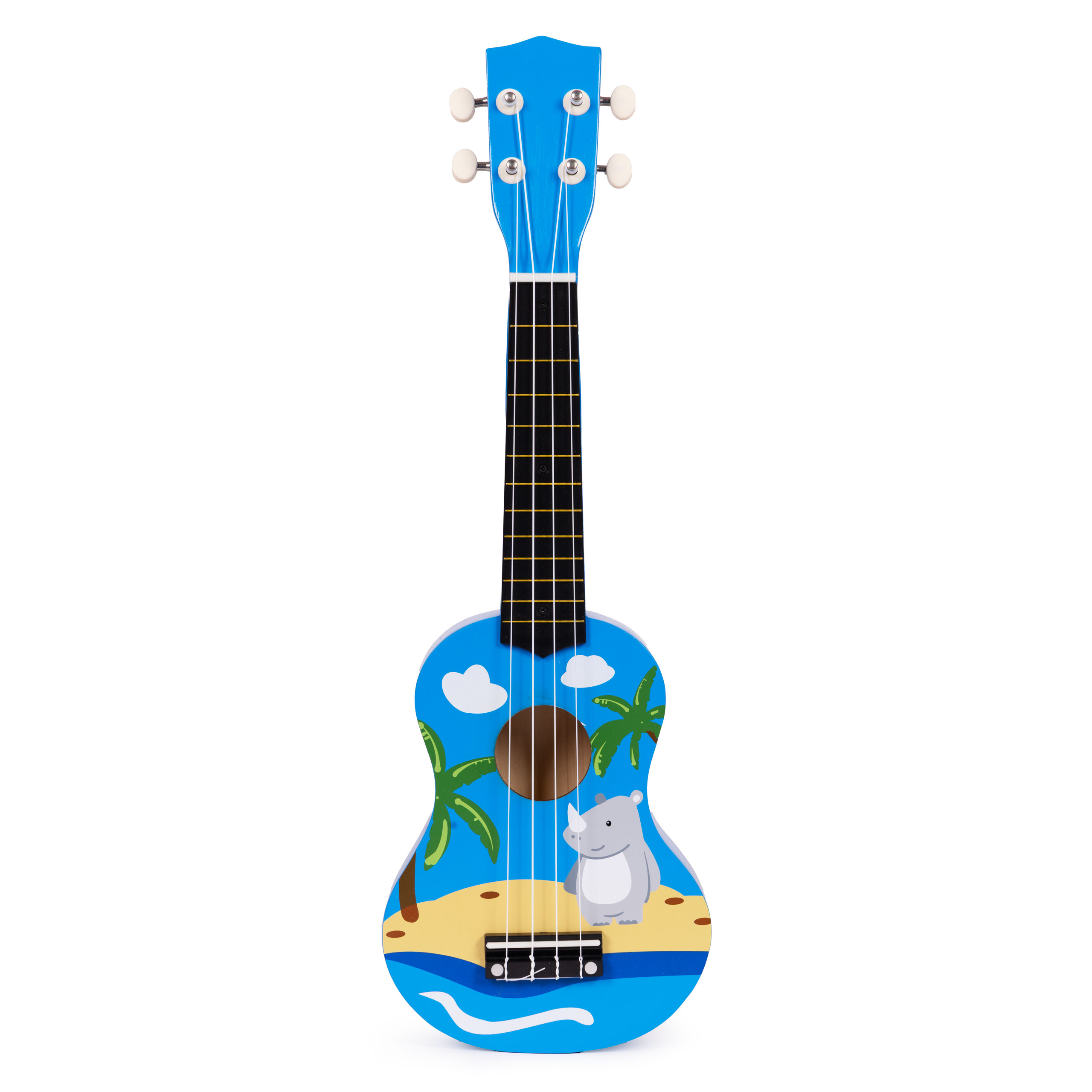 Gitara ukulele dla dzieci drewniana 4 struny nylonowe kostka do gry ECOTOYS - obrazek 2