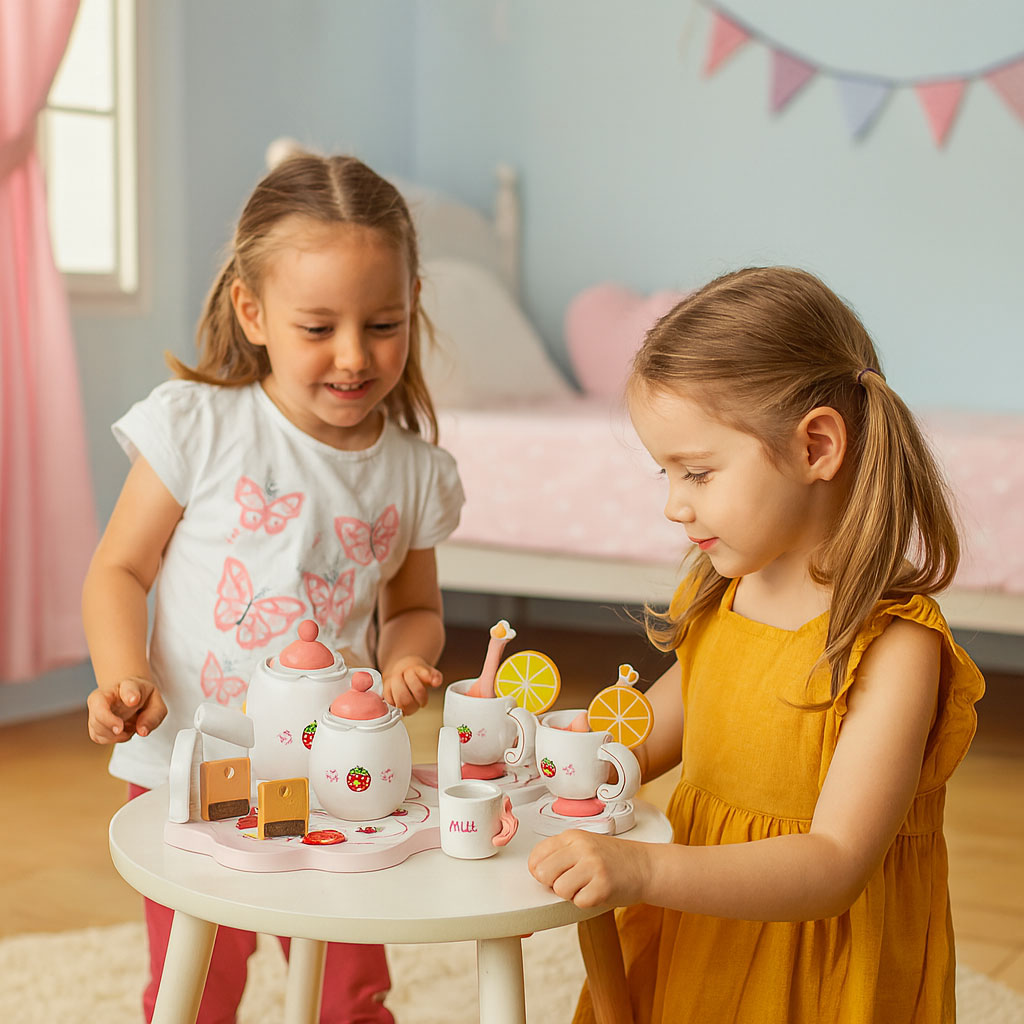 Drewniany zestaw do herbaty dzbanek filiżanki 14 elementów ECOTOYS - obrazek 2
