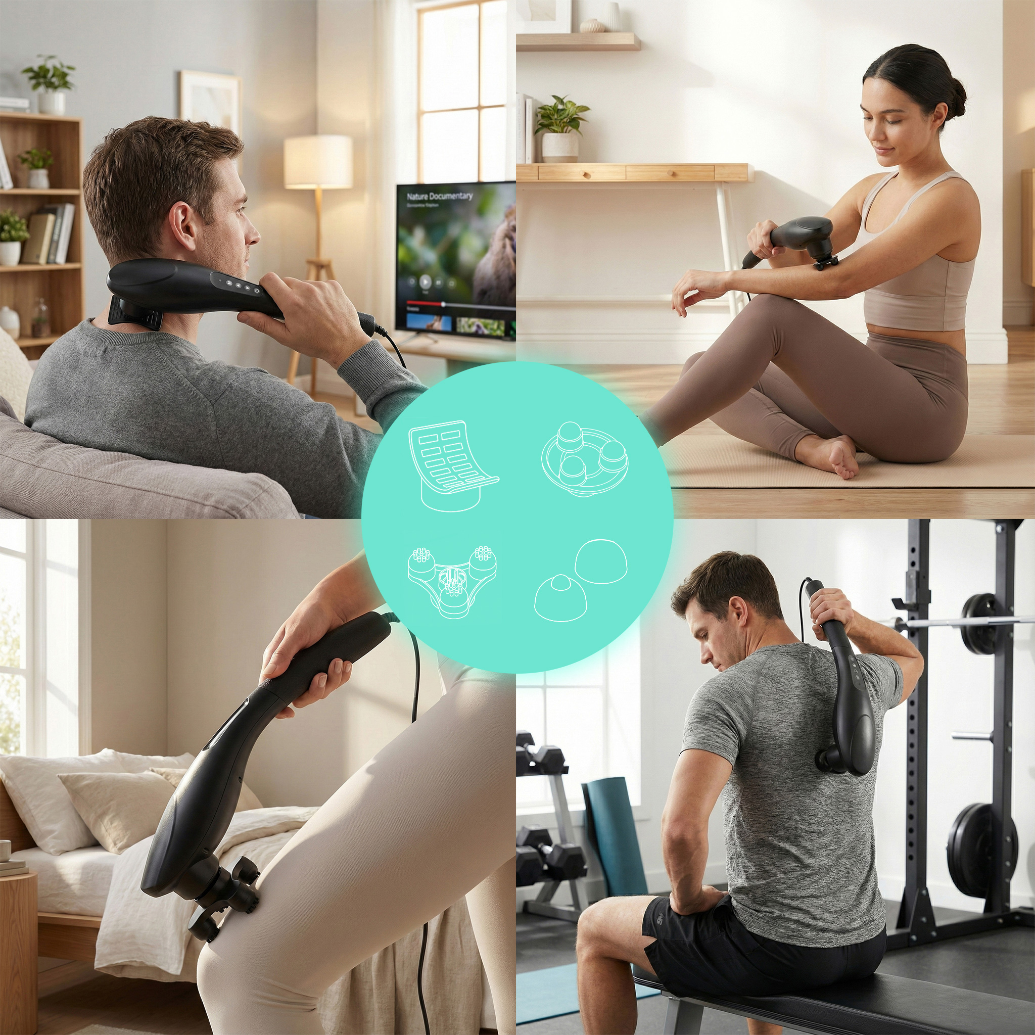 Masażer ręczny wibracyjny do masażu ciała zestaw 5 końcówek 20W ModernHome - obrazek 2