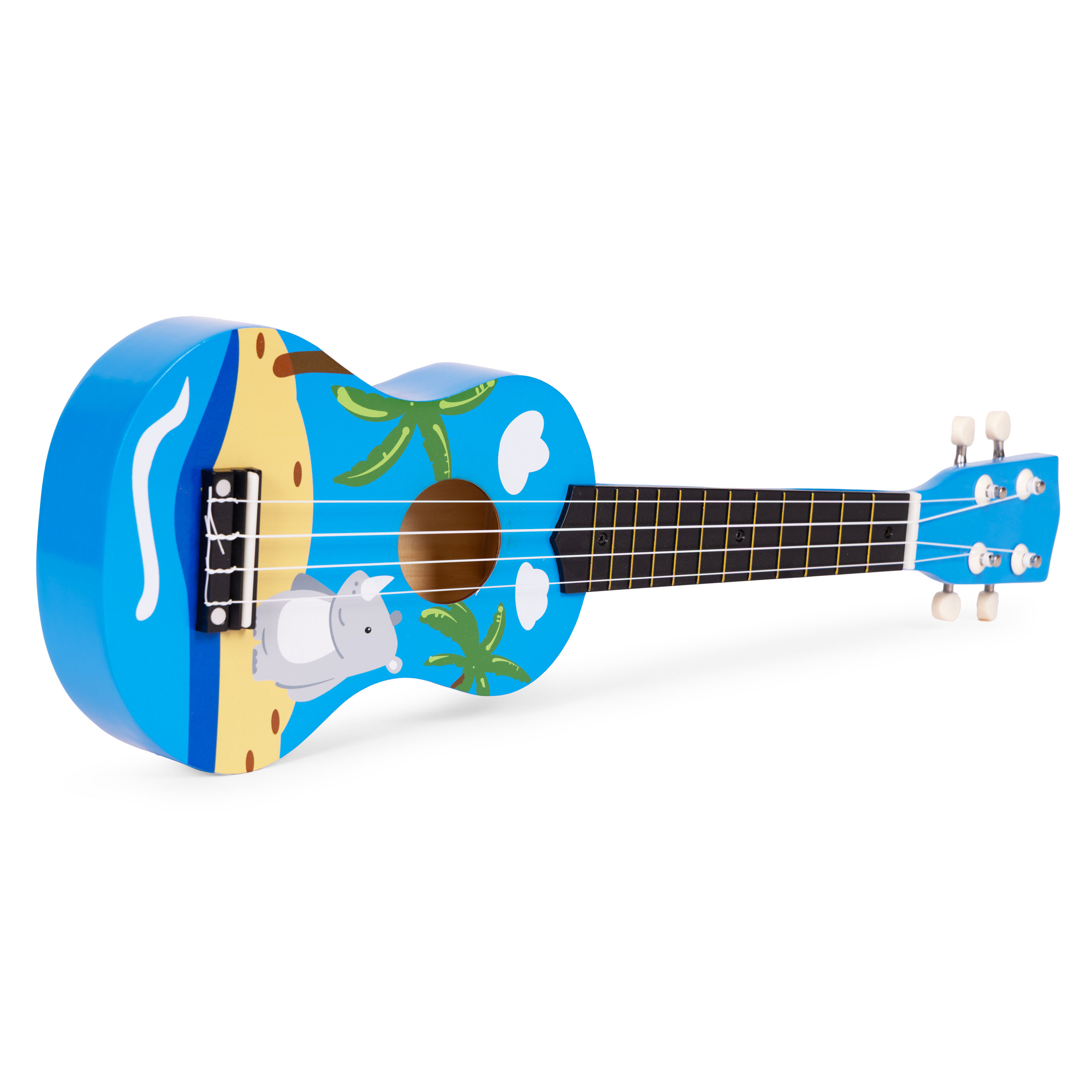 Gitara ukulele dla dzieci drewniana 4 struny nylonowe kostka do gry ECOTOYS - obrazek 3