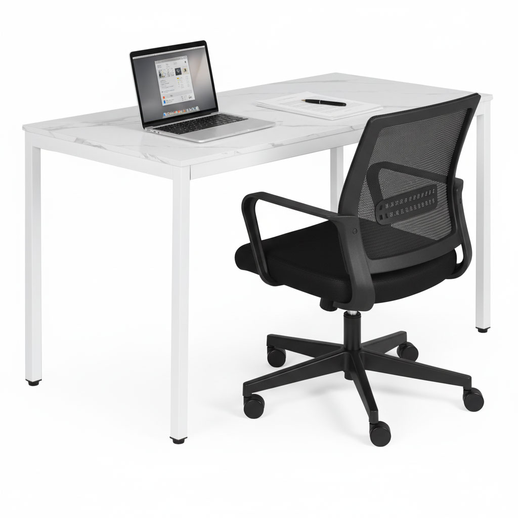 Stół do kuchni jadalni dla 4-5 osób biurko komputerowe 120x60 cm biały marmur ModernHome - obrazek 4