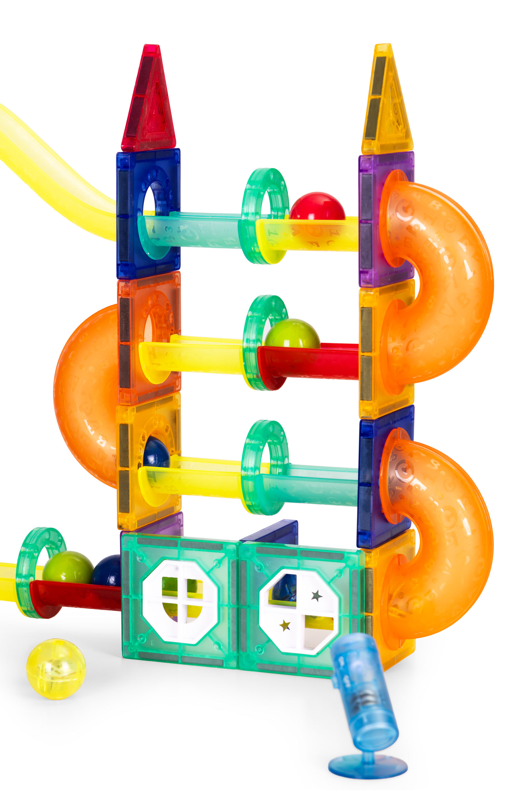 Klocki magnetyczne świecące konstrukcyjne tor kulkowy kulodrom 134 elementy - obrazek 5