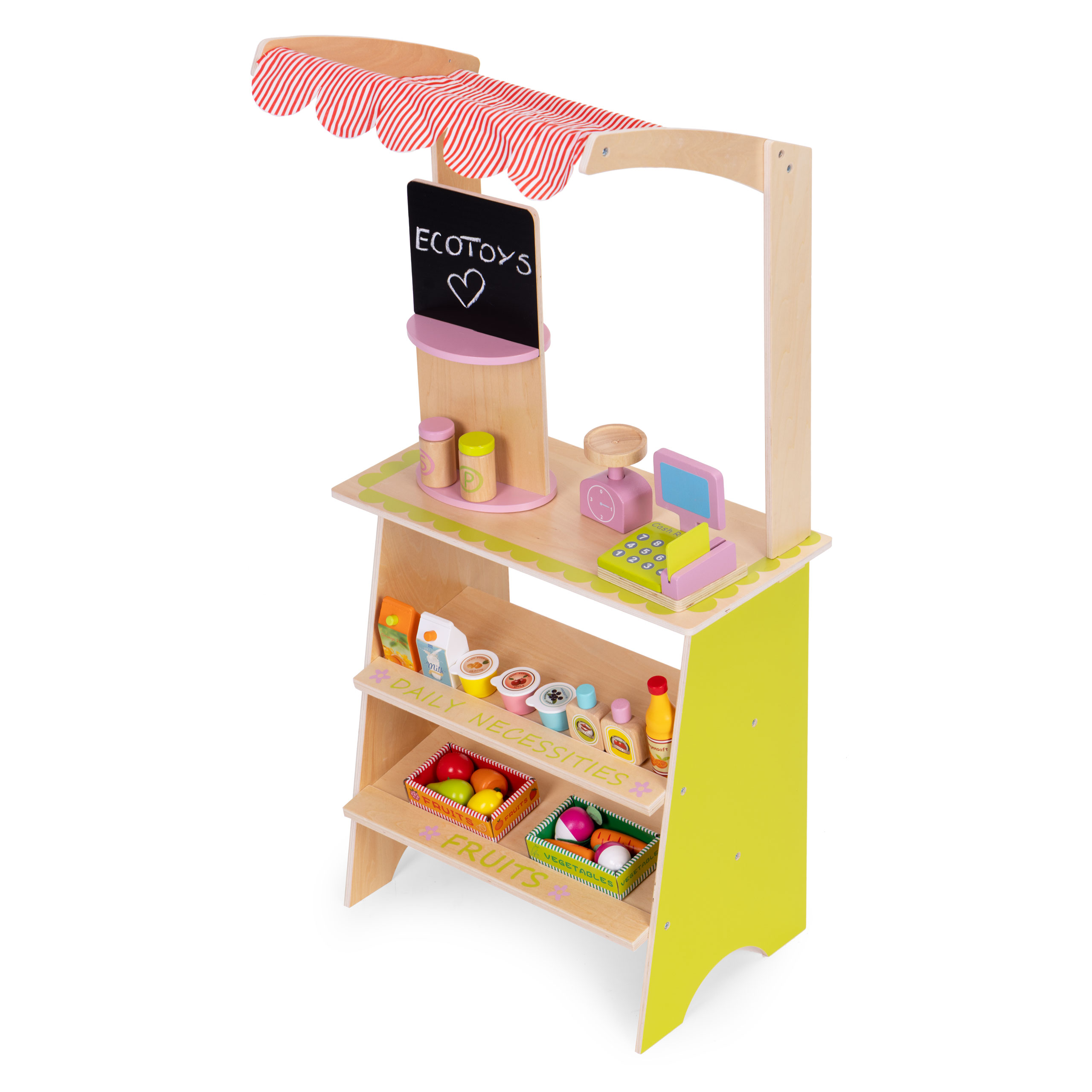 Duży drewniany stragan dla dzieci sklep z terminalem i wagą owoce warzywa 20 elementów ECOTOYS - obrazek 6