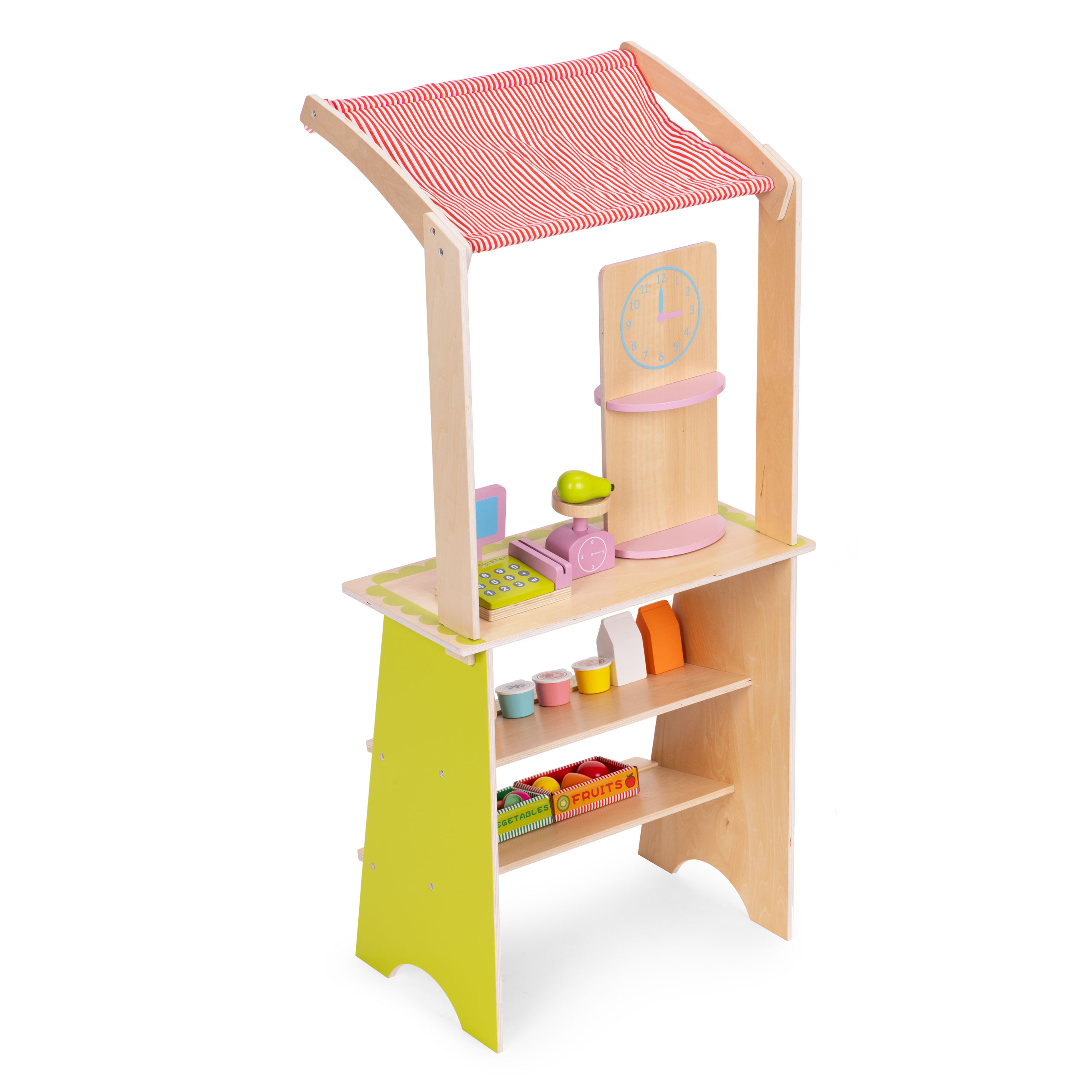 Duży drewniany stragan dla dzieci sklep z terminalem i wagą owoce warzywa 20 elementów ECOTOYS - obrazek 7