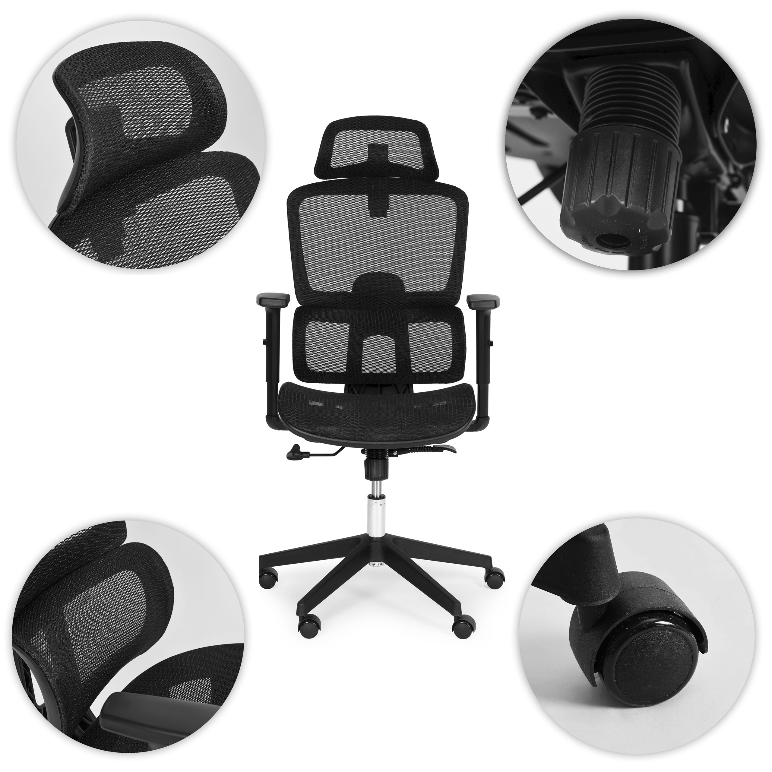 Fotel biurowy obrotowy ergonomiczny regulacja wysokości czarny ModernHome - obrazek 7