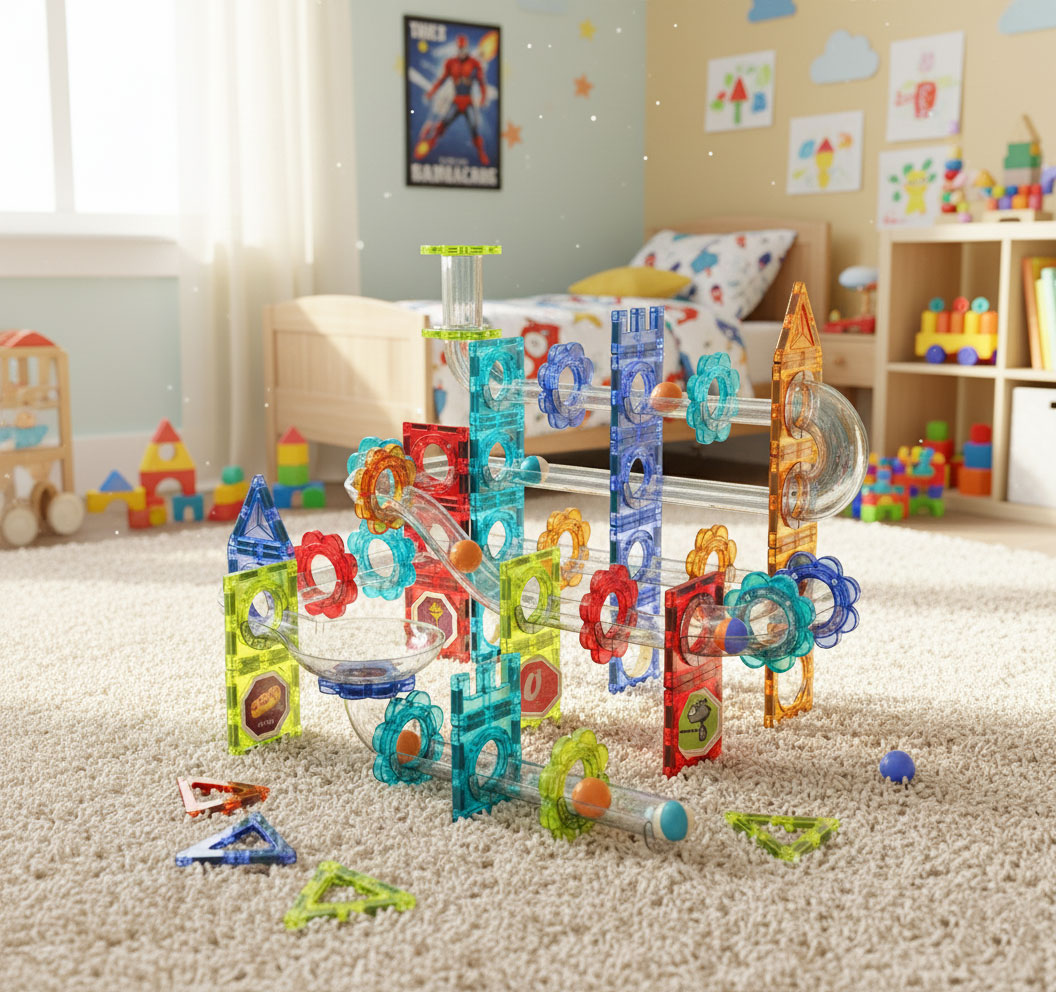 Klocki magnetyczne kontrukcyjne 3D tor kulkowy kulodrom 113 elementów - obrazek 7