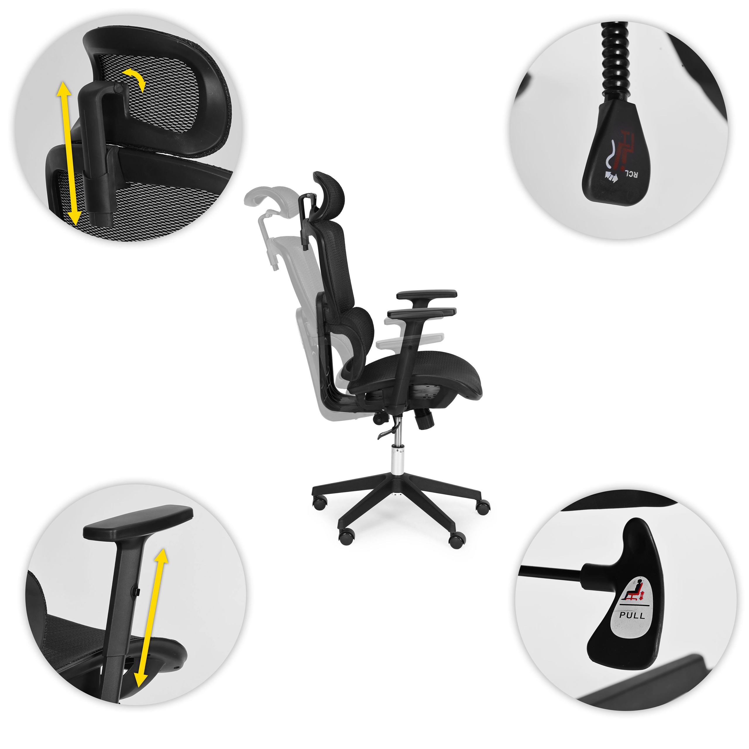 Fotel biurowy obrotowy ergonomiczny regulacja wysokości czarny ModernHome - obrazek 8