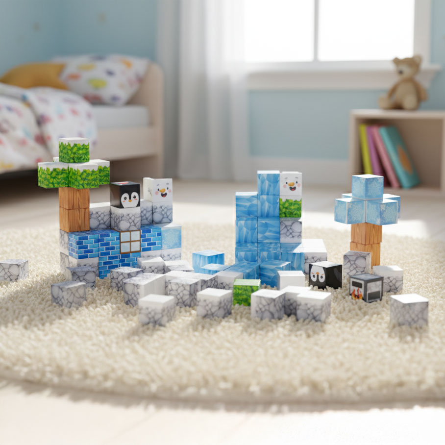 Klocki magnetyczne konstrukcyjne dla dzieci zestaw 97 elementów - Zima - obrazek 8