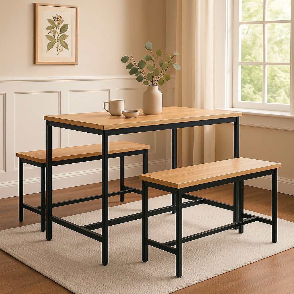 Zestaw loftowych mebli do jadalni kuchni stolik 2 ławki ModernHome - obrazek 8