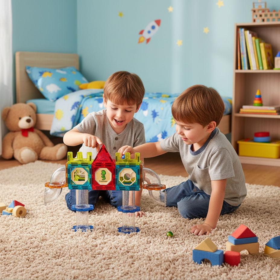 Klocki magnetyczne kontrukcyjne 3D tor kulkowy kulodrom 113 elementów - obrazek 8