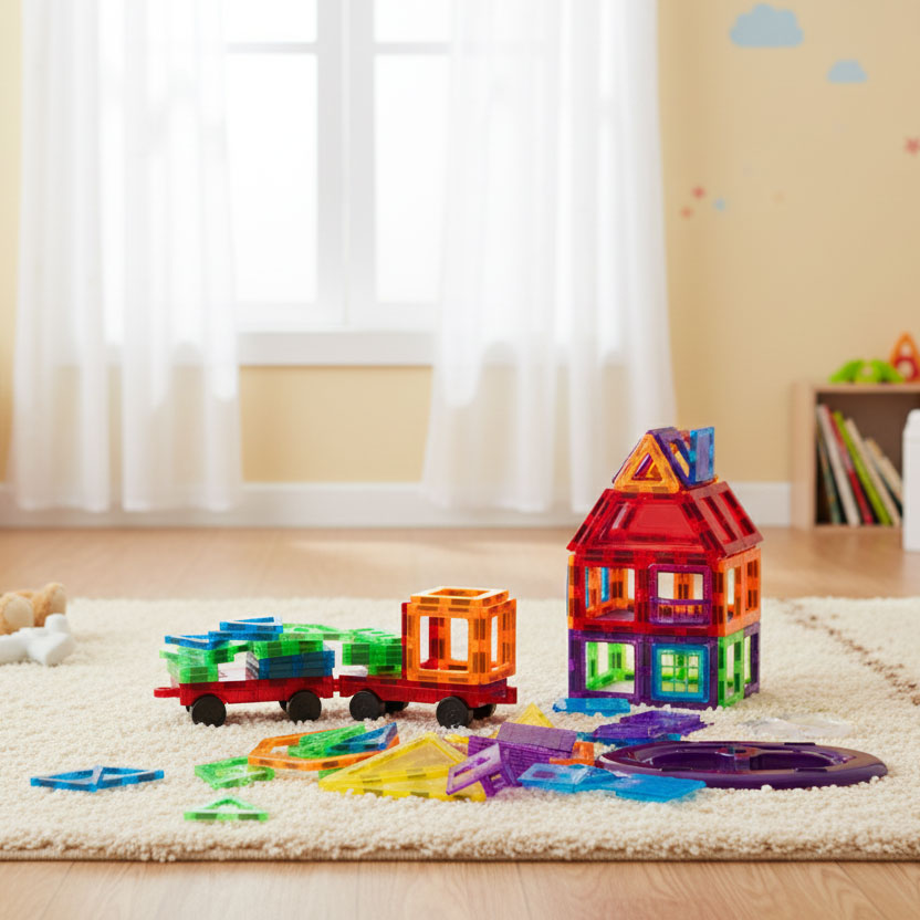 Klocki magnetyczne konstrukcyjne domek autko przyczepka 106 elementów - obrazek 8