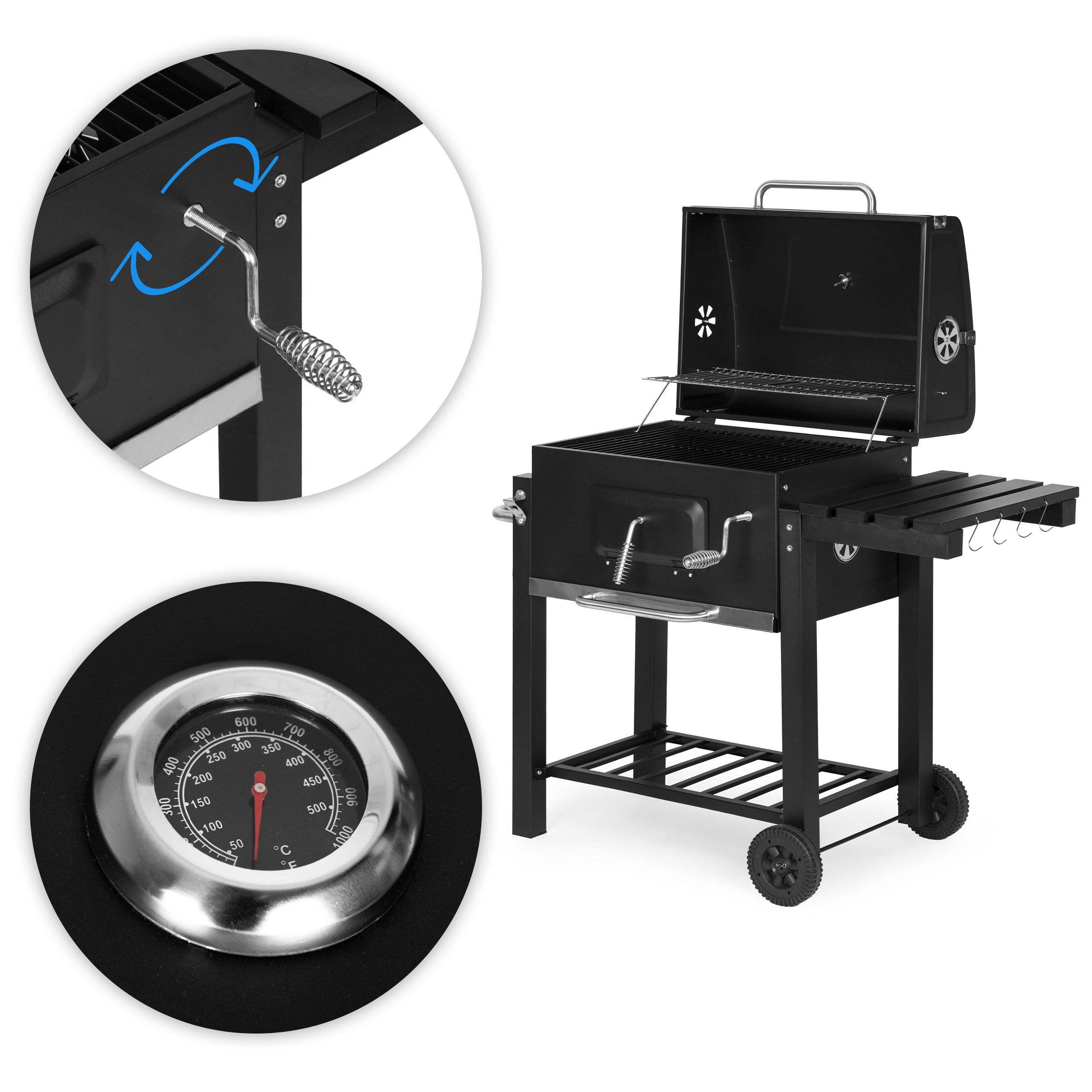 Grill węglowy duży ogrodowy z pokrywą termometr półki koła dmuchawa gratis - obrazek 8