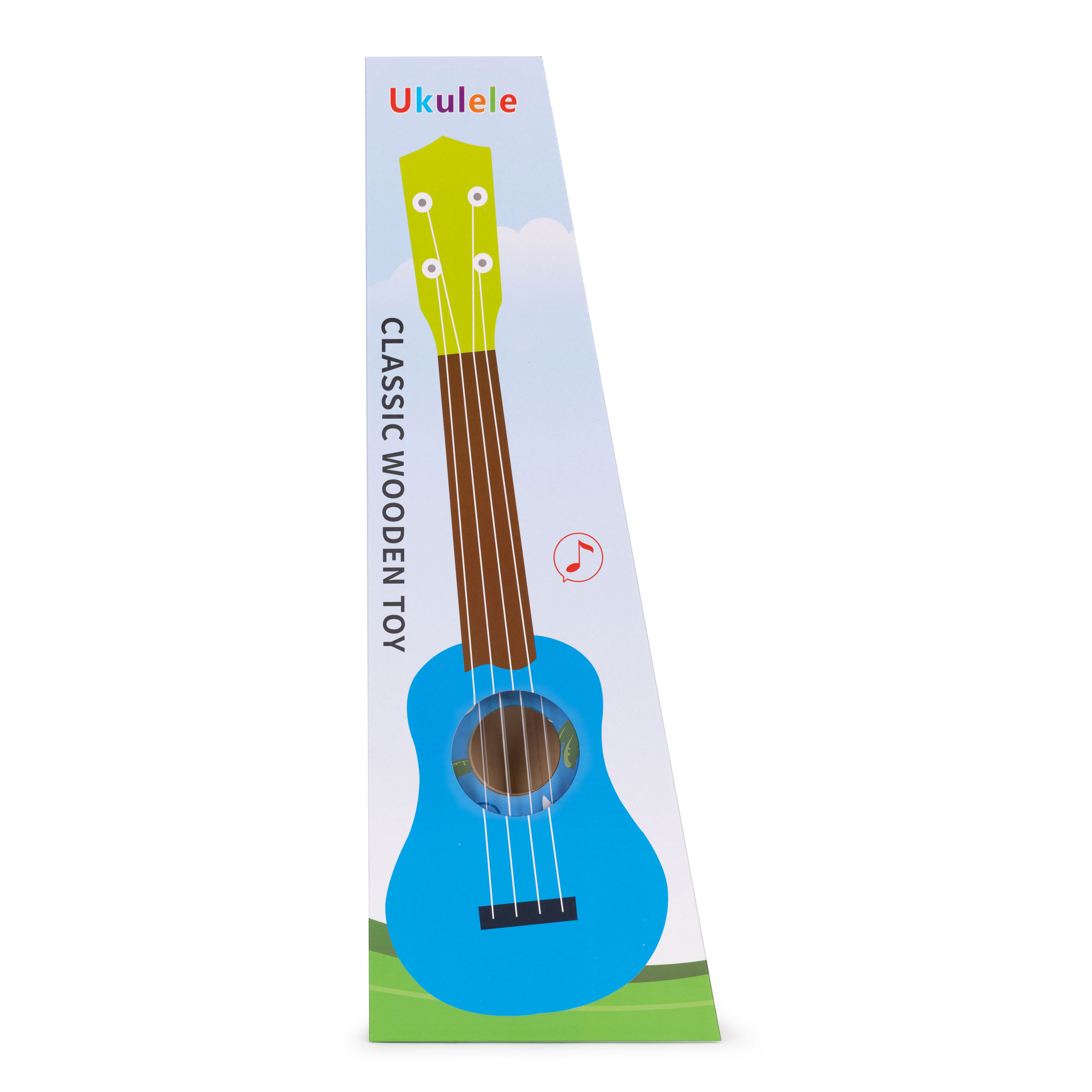 Gitara ukulele dla dzieci drewniana 4 struny nylonowe kostka do gry ECOTOYS - obrazek 9