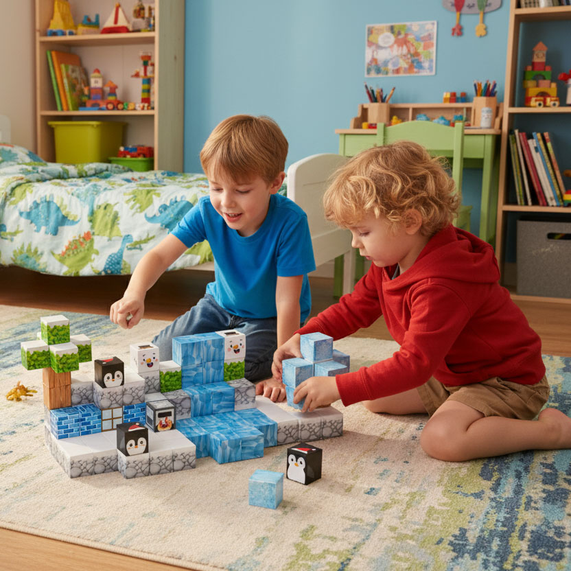 Klocki magnetyczne konstrukcyjne dla dzieci zestaw 97 elementów - Zima - obrazek 9