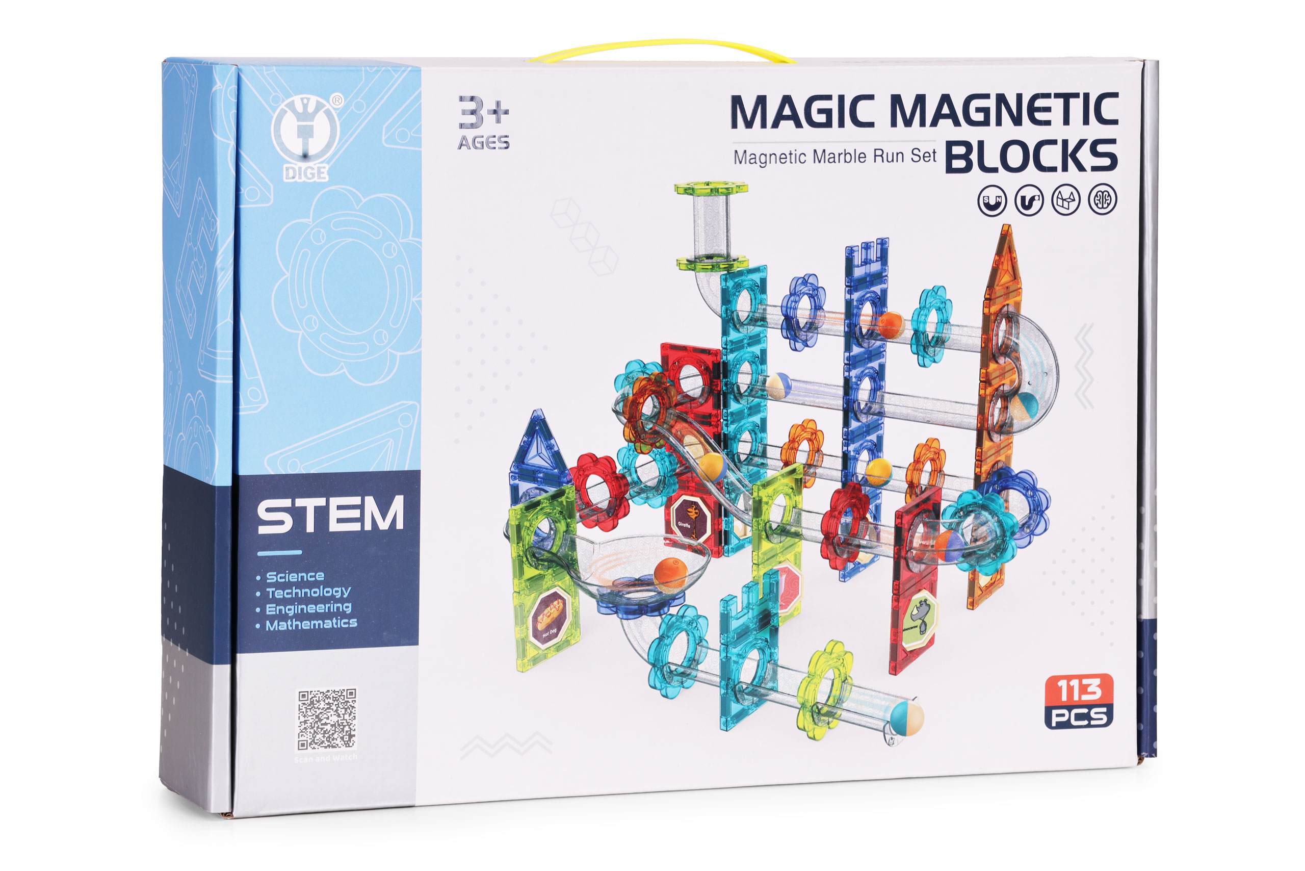 Klocki magnetyczne kontrukcyjne 3D tor kulkowy kulodrom 113 elementów - obrazek 4